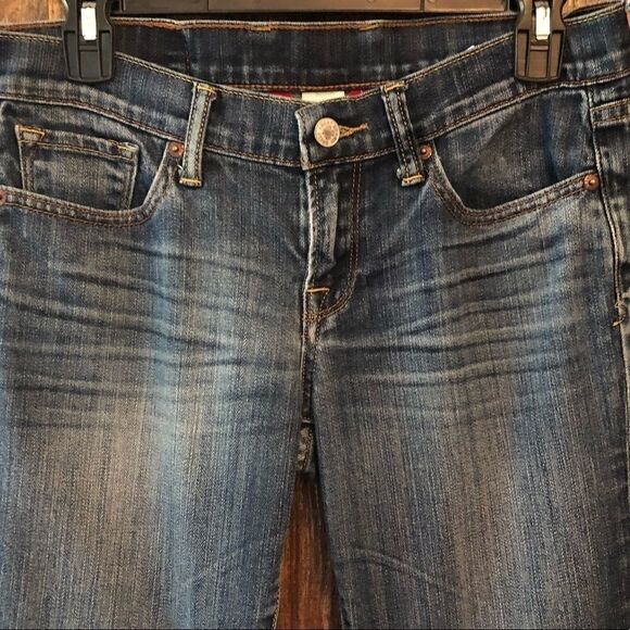 Lucky Brand Sz 4/27 Blue Denim Faded Whiskering Raw Hem Short Inseam Jeans - Picture 4 of 8